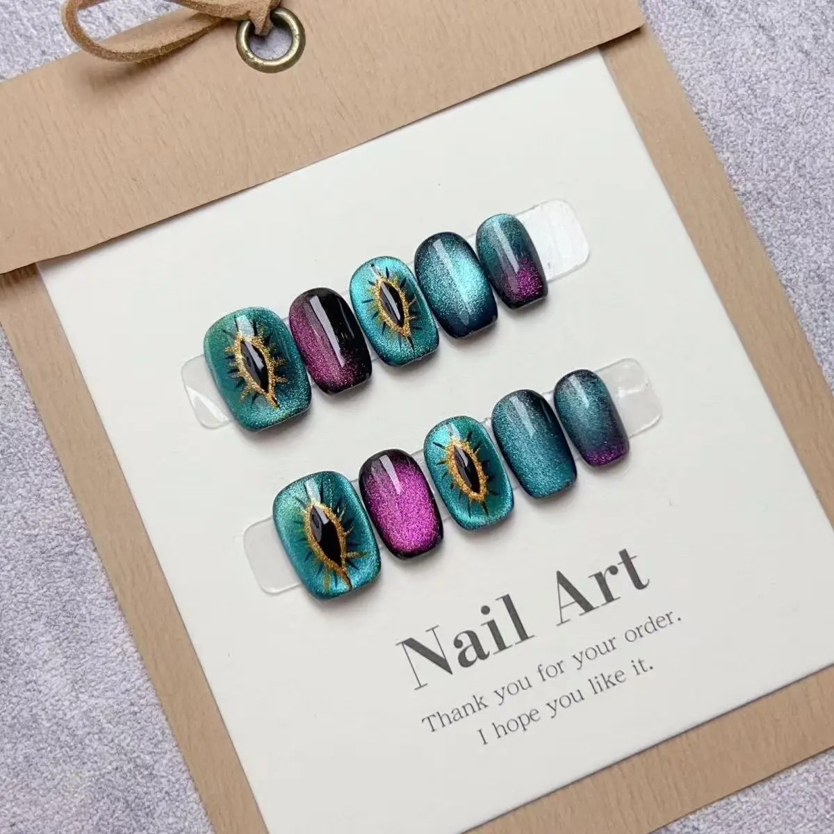 [Blue Cat's Eye] Handmade Wear Nail Short Premium Sense Nail Patch Cat's Eye Nail Short Nails Pressed On