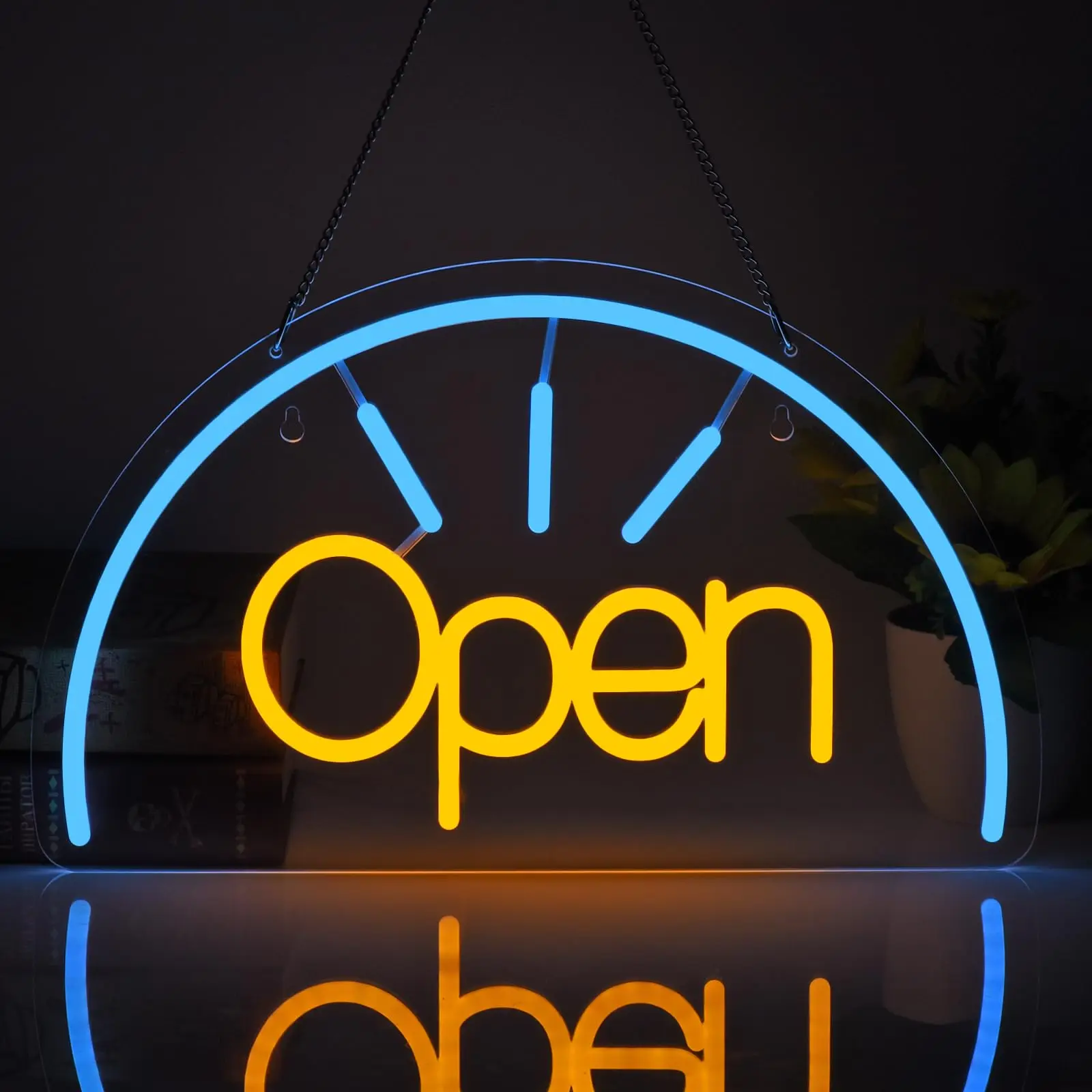 Open Neon Sign Sunburst Neon Light for Business Storefront Decor USB Powered Dimmable LED Sign for Cafe Bar Salon Shop Wall Art