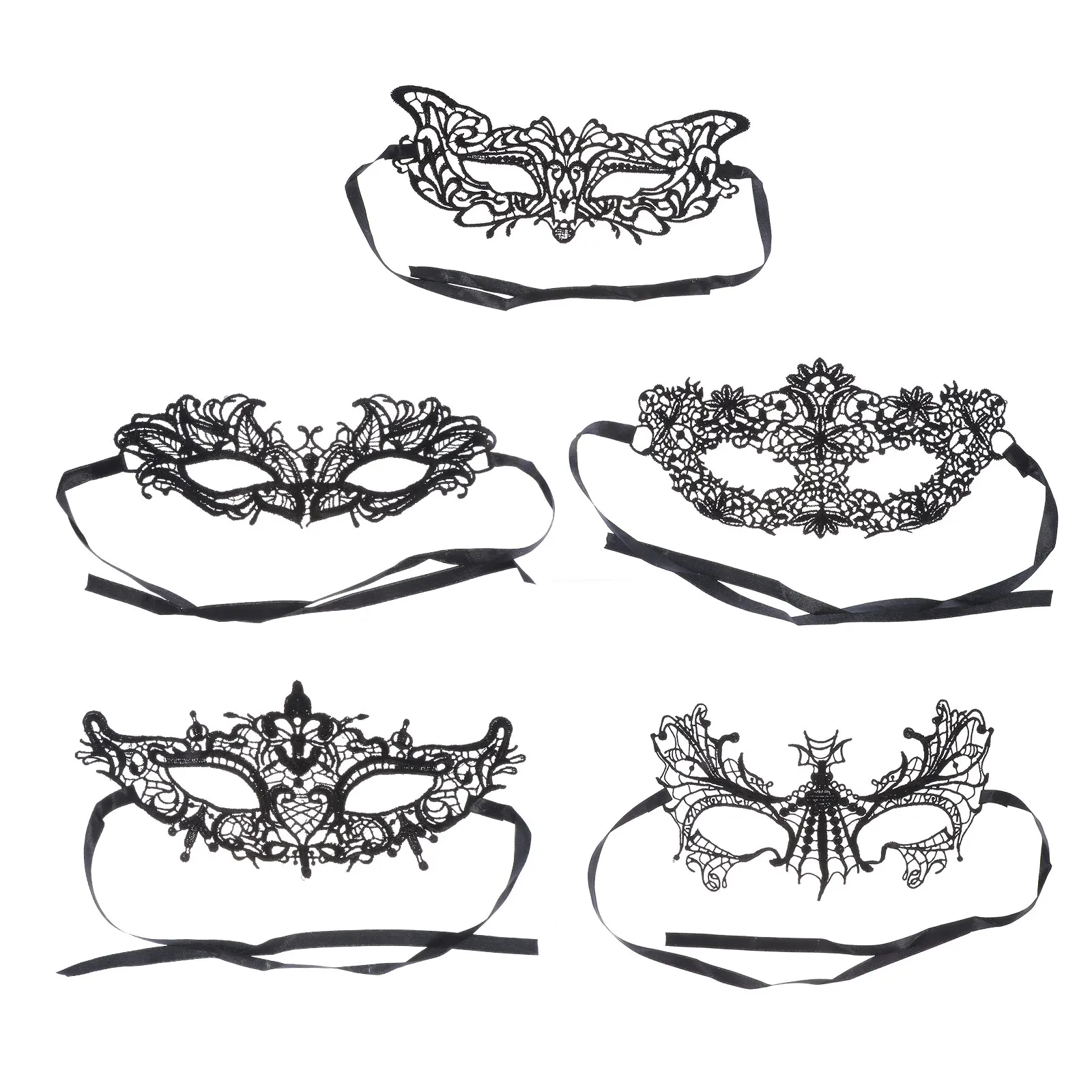 

5pcs Lace Cosplay Mask Halloween Masquerade for Women Girls Costume Party Fancy Dress Horror Mask Flame Decorative