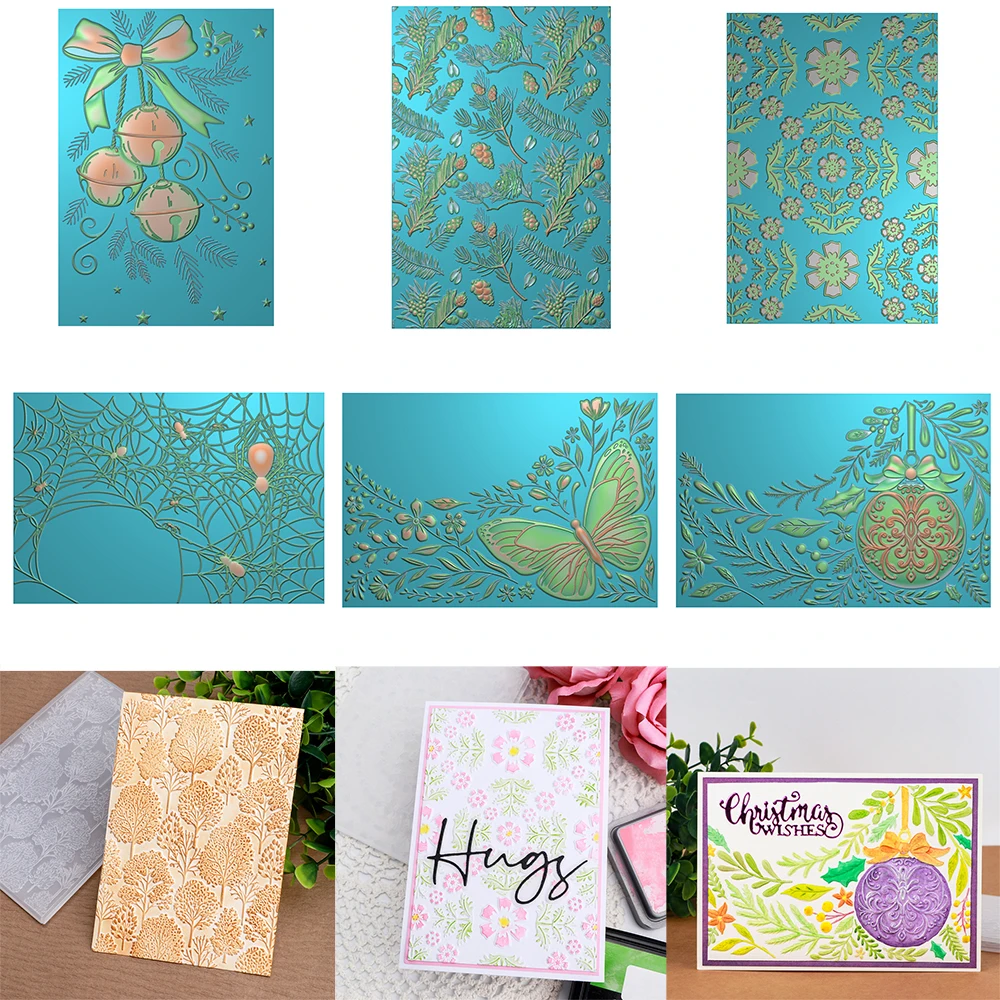 

3D Embossing Folder Pinecone Holly Flower Background for DIY Scrapbooking Adding Textured Paper Greeting Card Crafting Project