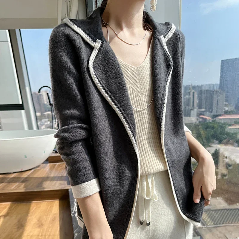 Tailor Sheep 100% Wool Cardigan Women's Polo Sweater Fashion Short Knitted Full Sleeve Coat New Women's Cardigan Sweater