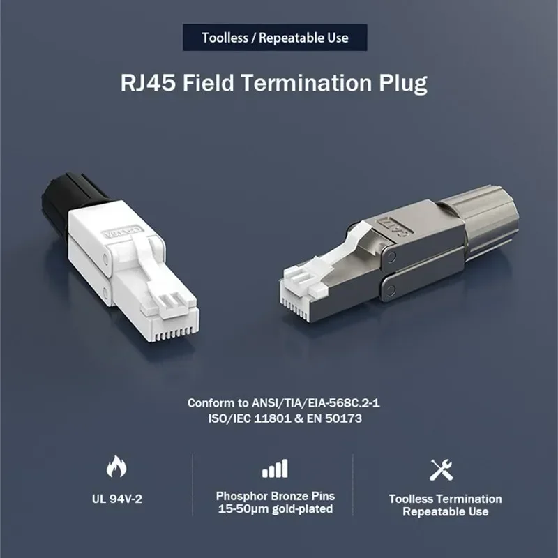 RJ45 Connector Cat 7 6a Eathernet Plug STP Shielded Field Termination for Cat7 Cat6a 23 24 26AWG Networking Cable With PCB