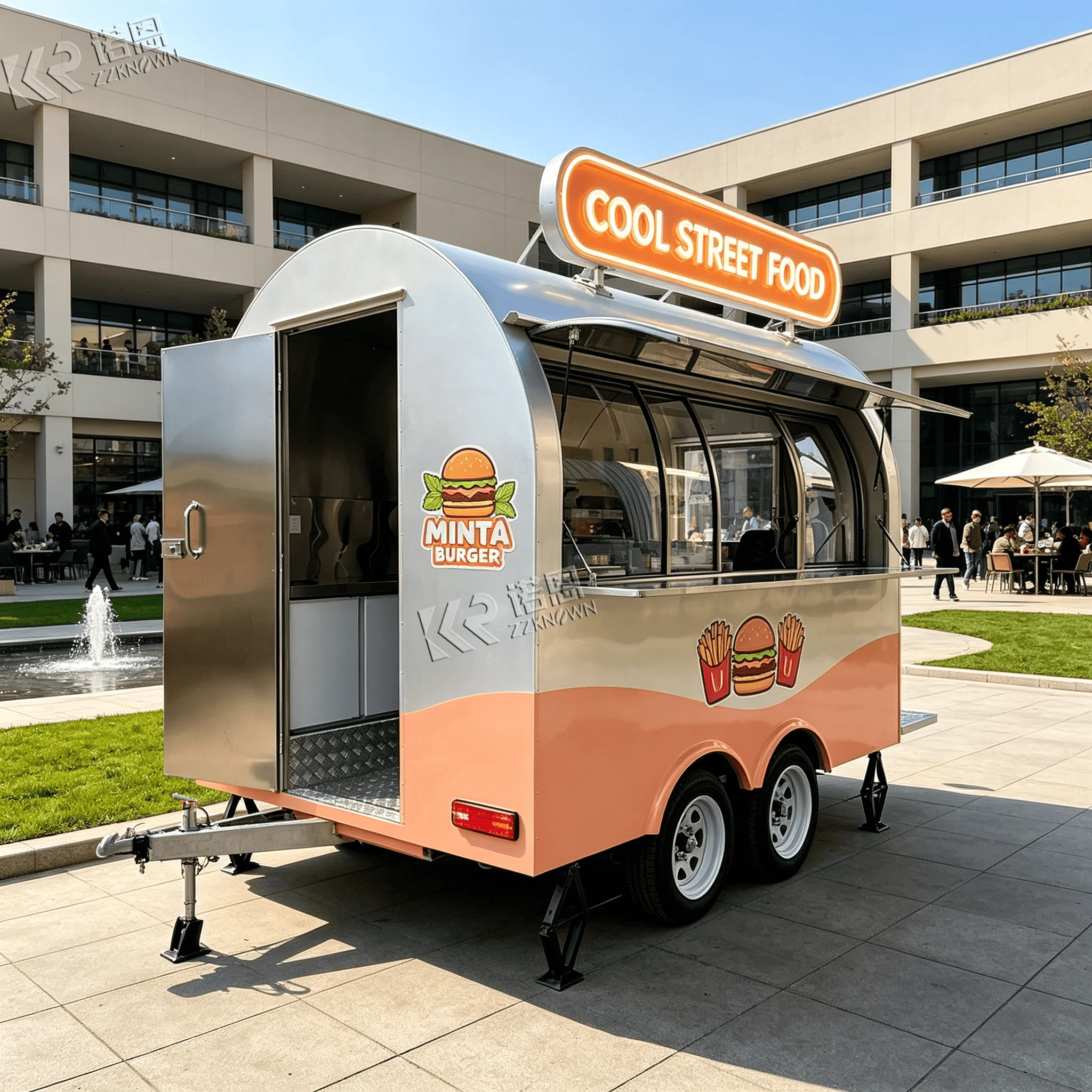 2.4m Curved‑Body Food Truck Food Trailer CE‑Certified With Sliding Service Window for Tourist Park Beverage Stall