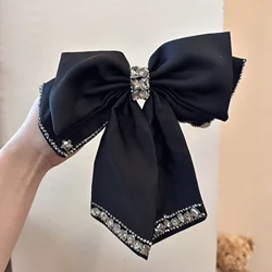 Large Fabric Bow Hair Clips Crystal Rhinestone Hairpins Headwear Elegant Fashion Barrette Hair Accessories for Women Girls