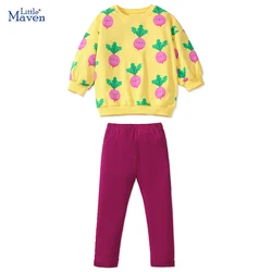 Little maven 2024 Autumn Children's Clothing Baby Girls Cotton Cartoon Radish Sweatershirts Tops+Legging Sets Clothes for Kids