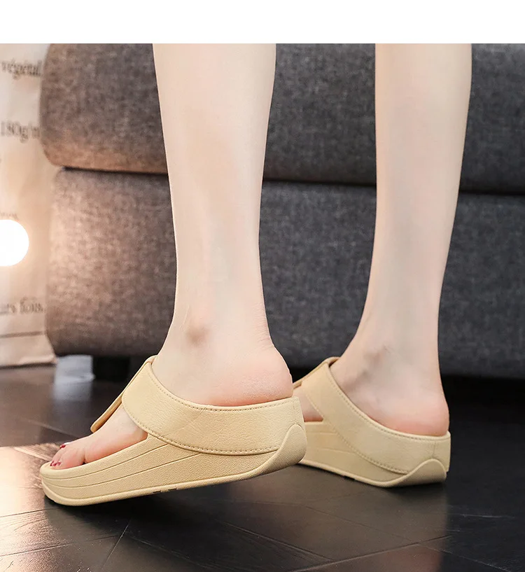 36-41 Damen Flip-Flops, Strandschuhe, Sommer Keilabsatz-Sandalen, Damen-Sandalen, Bohemian-Slides mit dicker Sohle – Detail 14