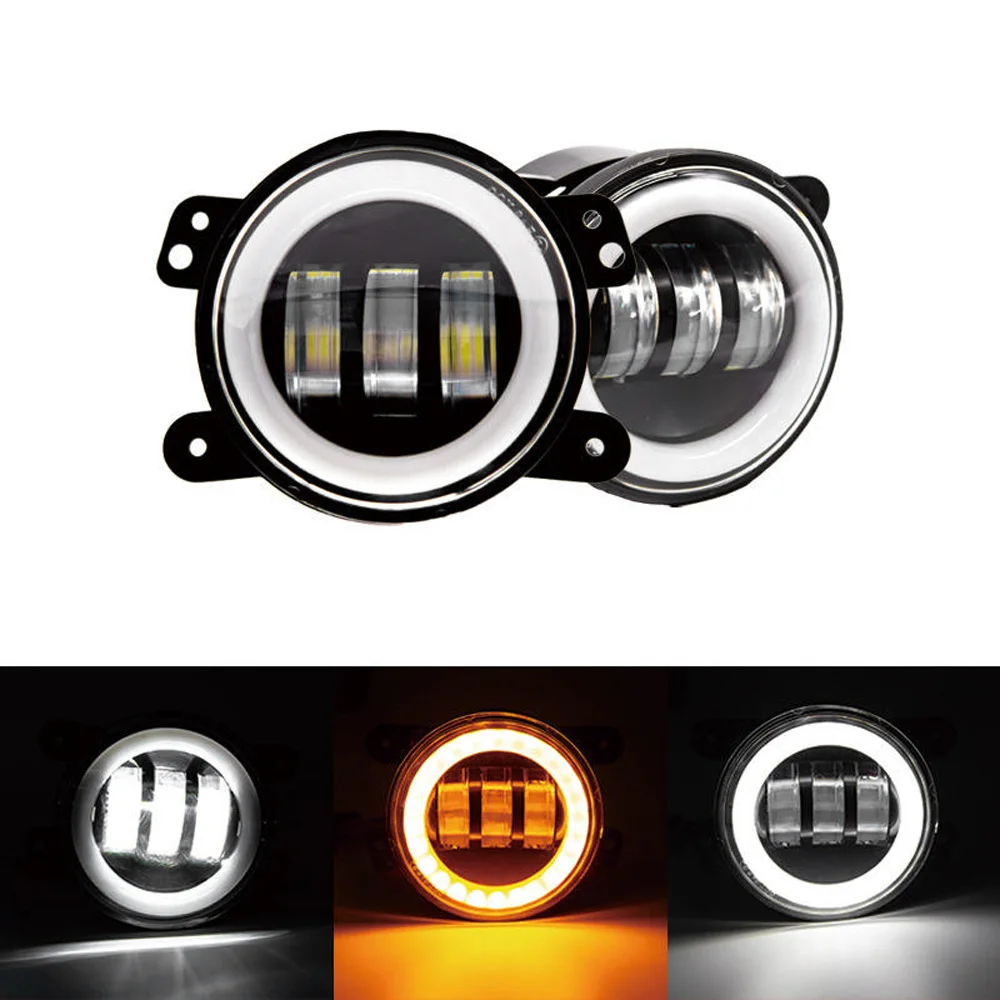 4 inch Round LED Front Driving Fog Lights White Amber DRL For Wrangler JK Dodge Journey Magnum Charger Fog Lamp Car Accessories