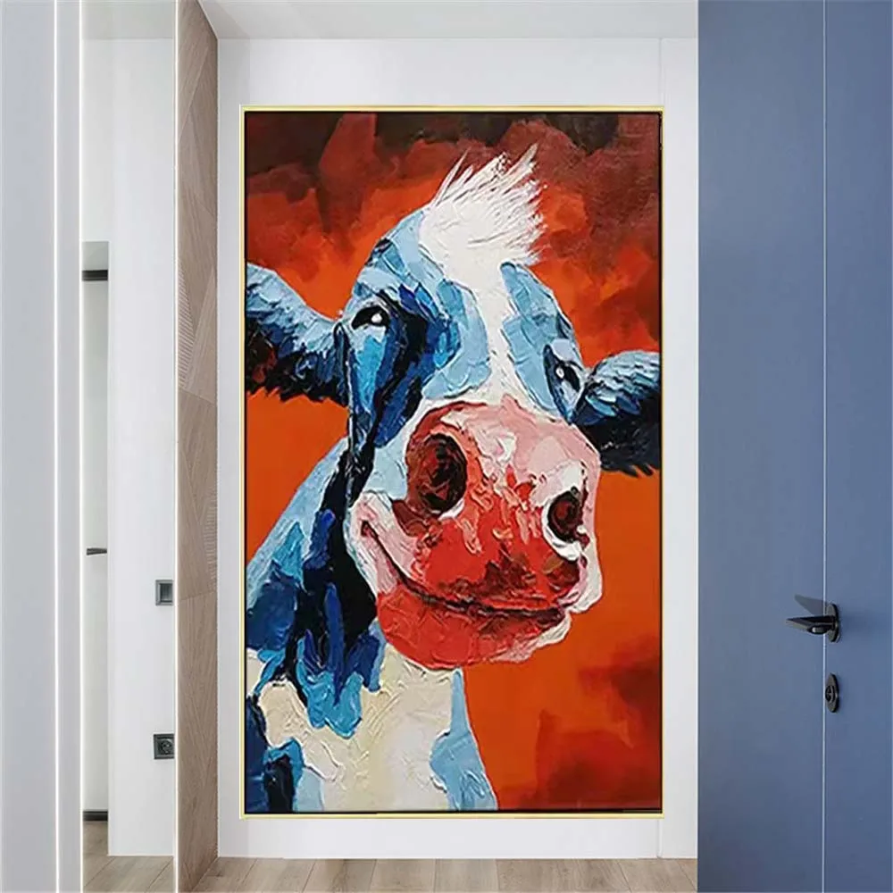 Interesting Oxhead Design Abstract Knife Color Textured Canvas Pictures Modern Animal Oil Painting Wall Art Decor Living Room