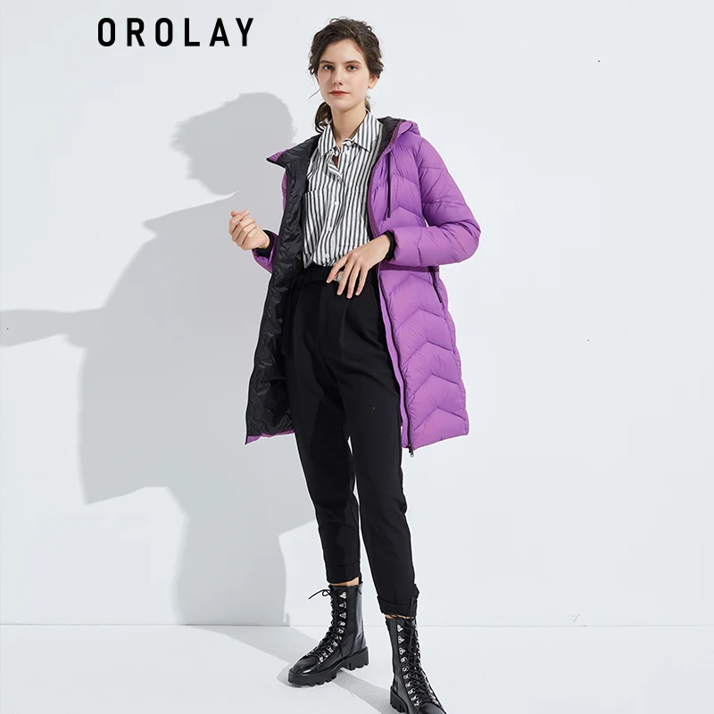 

Orolay Women's Quilted Winter Long Down Coat Soft Hooded Puffer Jacket Pirate