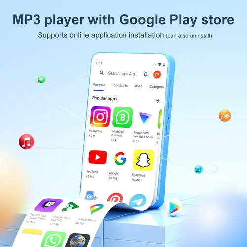 Imagen 2 del producto Reproductor de MP3 Android 9.0 de 80 GB (16 GB + 64 GB) con Bluetooth y WiFi, 4,0 pulgadas con parlantes, radio FM, libros electrónicos, capacidad de hasta 512 GB