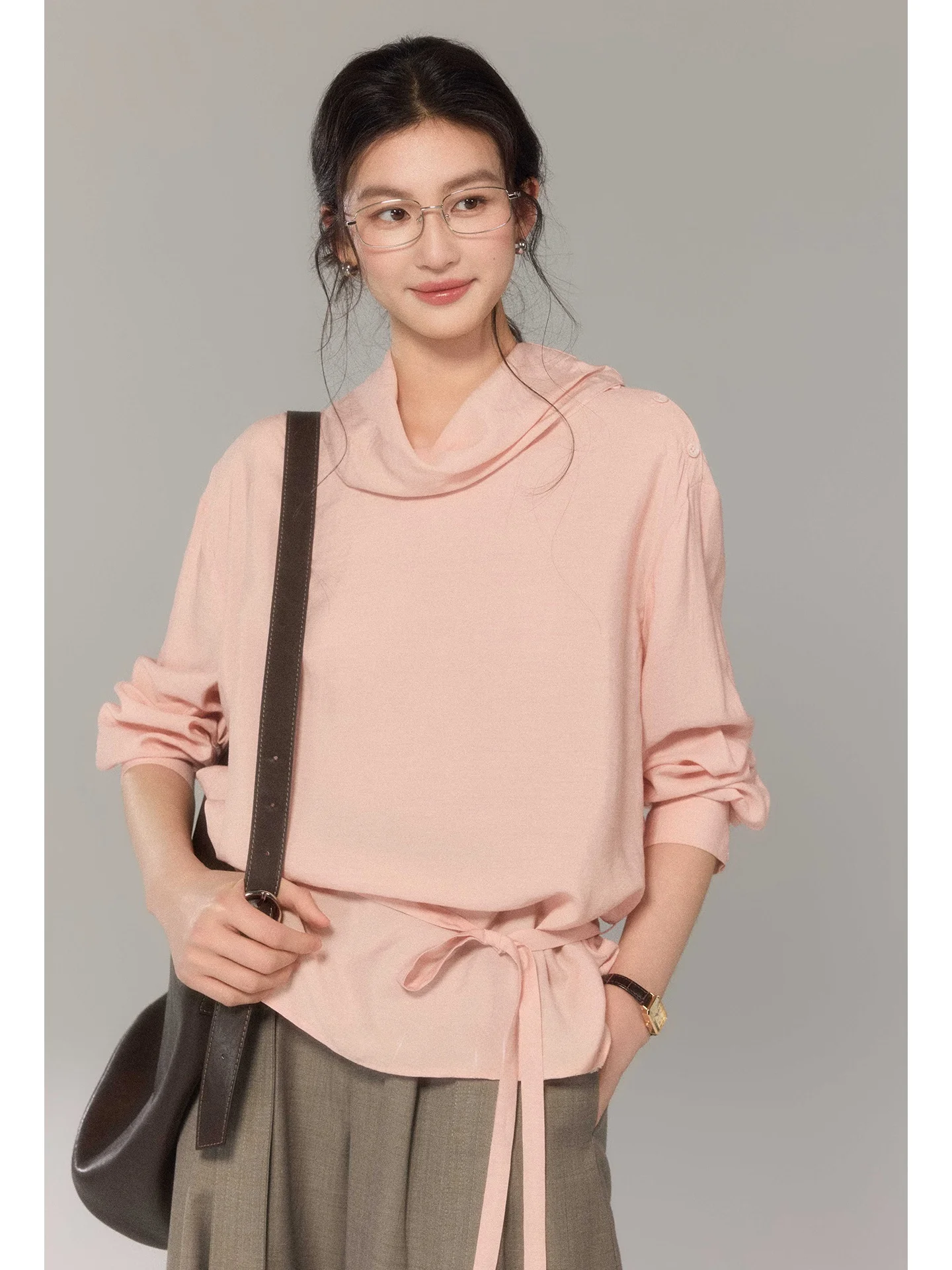 

Женская свободная рубашка из микроволокна с отложным воротником, удобная для повседневной носки, модная, комфортная, с длинным рукавом