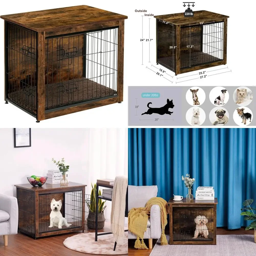 

Wooden Dog Crate with Cushion, Double Door Kennel Table, Indoor Pet House, Suitable for Small to Extra Large Dogs