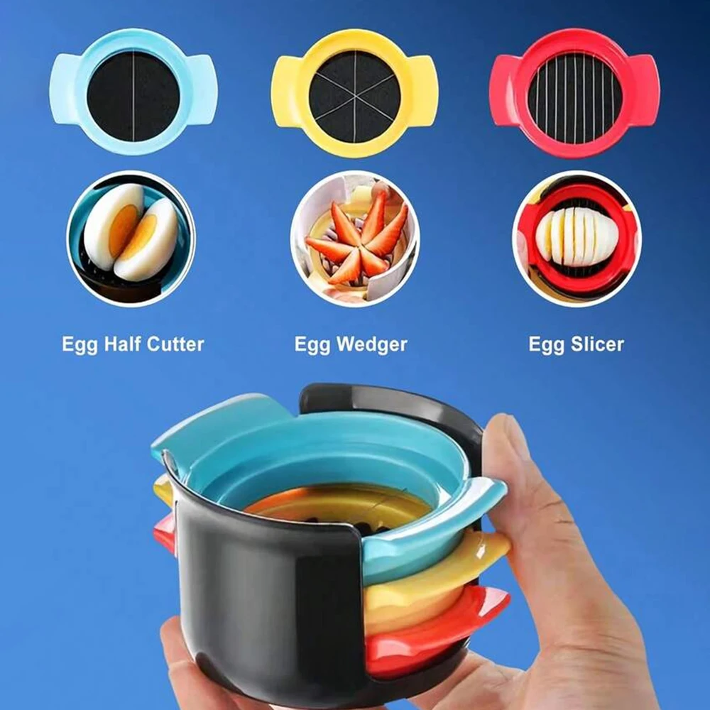 3 In 1 Egg Slicer Egg Cutter Stainless Steel Boiled Egg Separator Multi Function Kitchen Gadget Egg Tools
