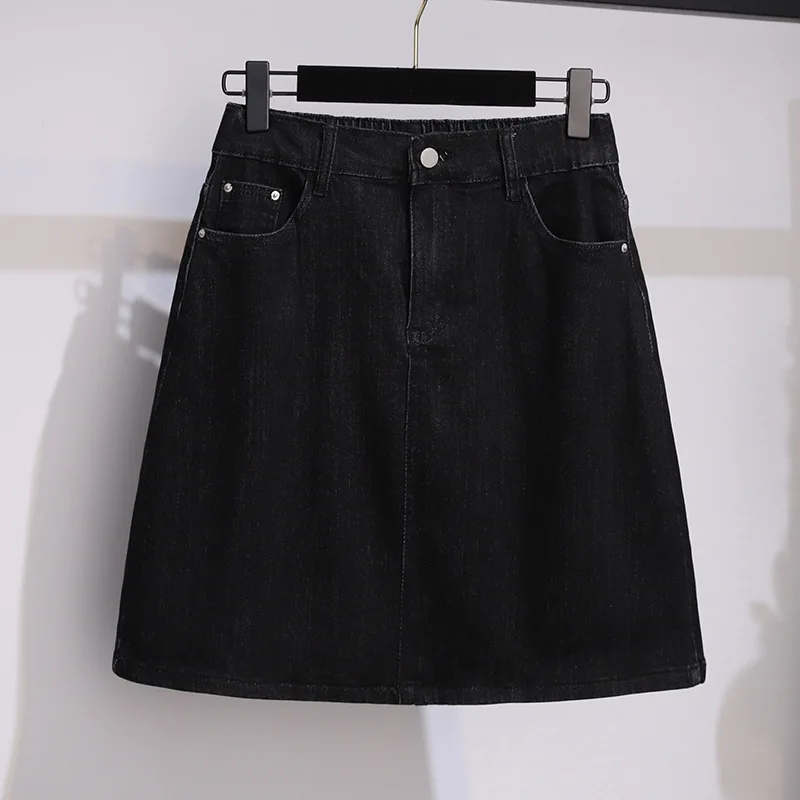 Large Size Women's Autumn Loose A-line Denim Skirt 6XL 7XL 8XL 10XL Solid Elastic Waist Slim Casual Female Skirt 155KG