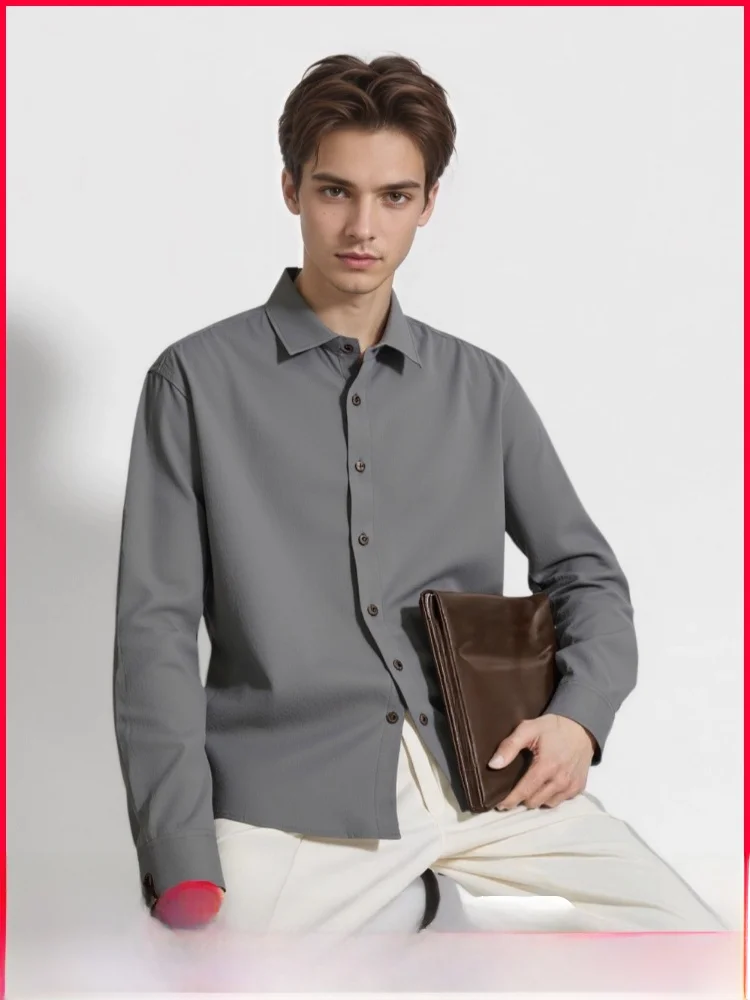 

High-End Copper Ammonia Rayon Mixed Men's Long Sve Casual irt Breathable Soft Busin Casual Faion Urban Sle