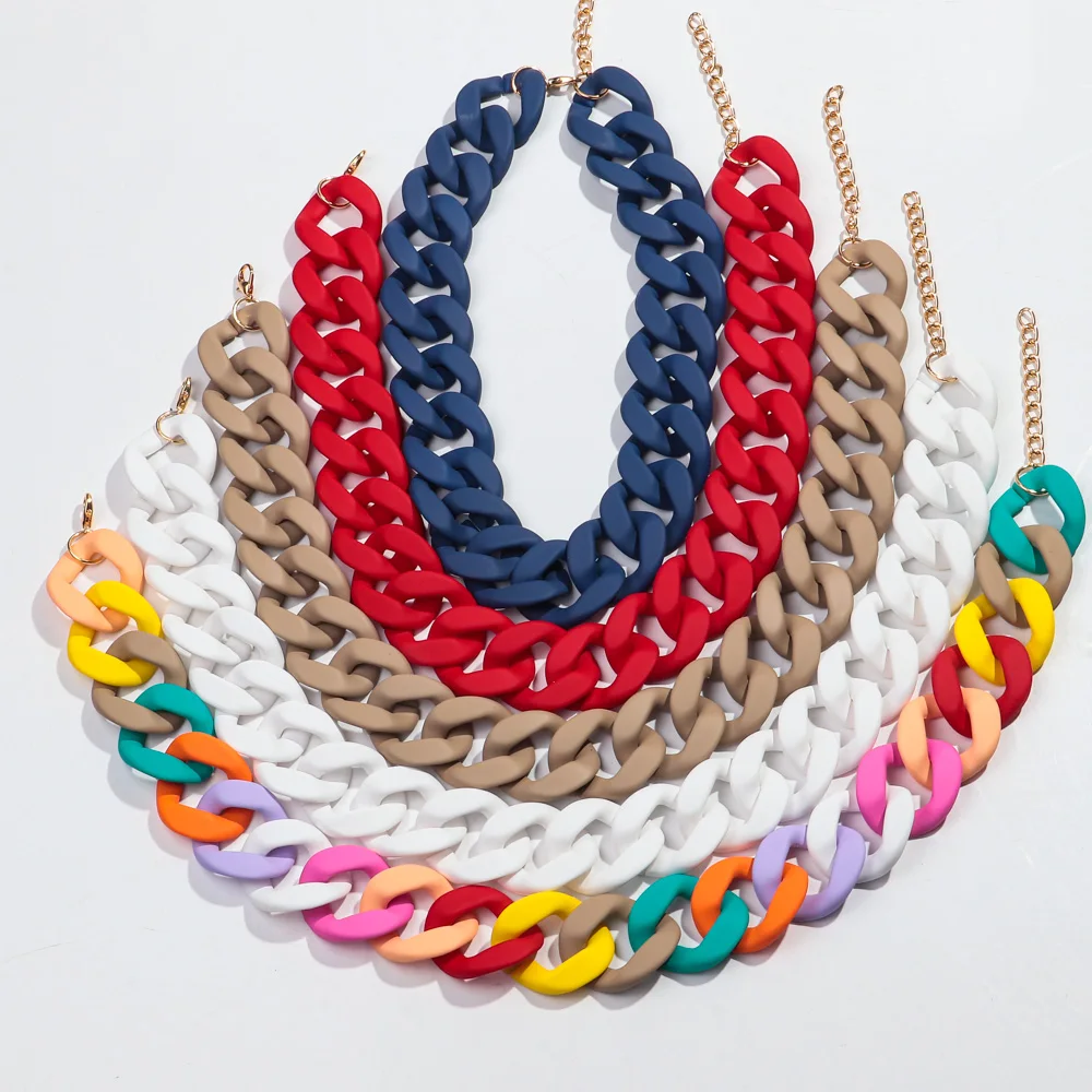 Neue Bunte Matte Acryl Breite Kette Choker Halsketten für Frauen Aussage Böhmischen Harz Chunky Kragen Halskette Mode Schmuck – Detail 6
