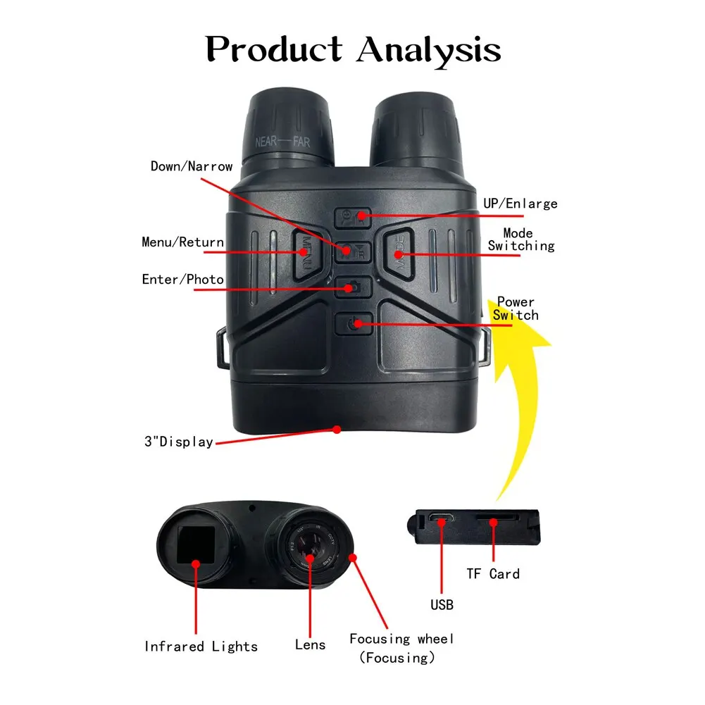 Teropong penglihatan malam HD 4K, baterai Lithium isi ulang kapasitas besar dapat digunakan untuk berburu menghemat foto dan video