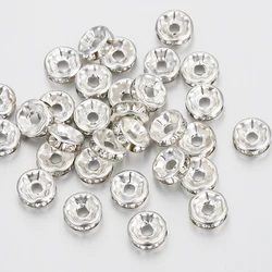 100pcs Silver Color Crystal Rhinestone Spacer Loose Beads Bracelet Beads for Bracelet Necklace Jewelry Making DIY Components