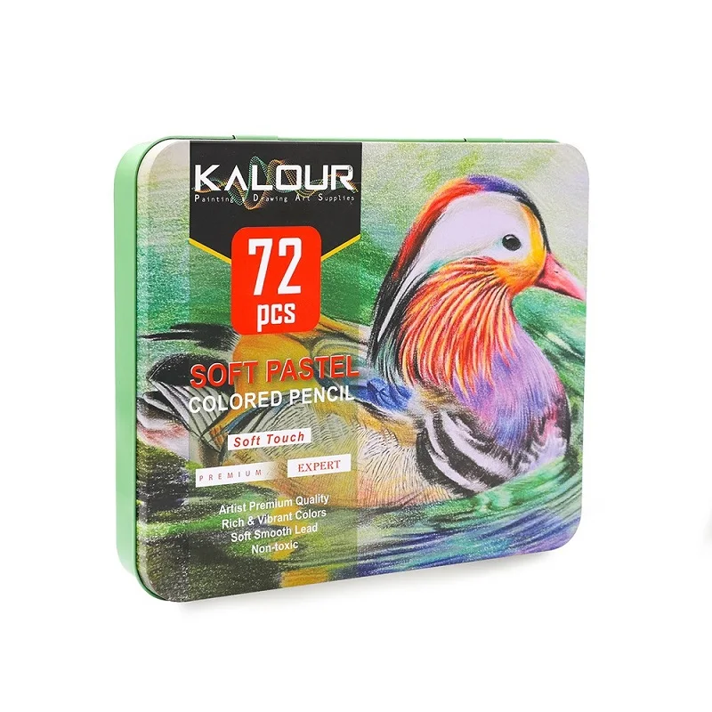 Imagem -06 - Kalour-conjunto de Lápis Premium Soft Core Pro Pastel Chalk Ferramentas de Desenho Caixa de Lata Portátil Cores Artistas 50 72 Lapices