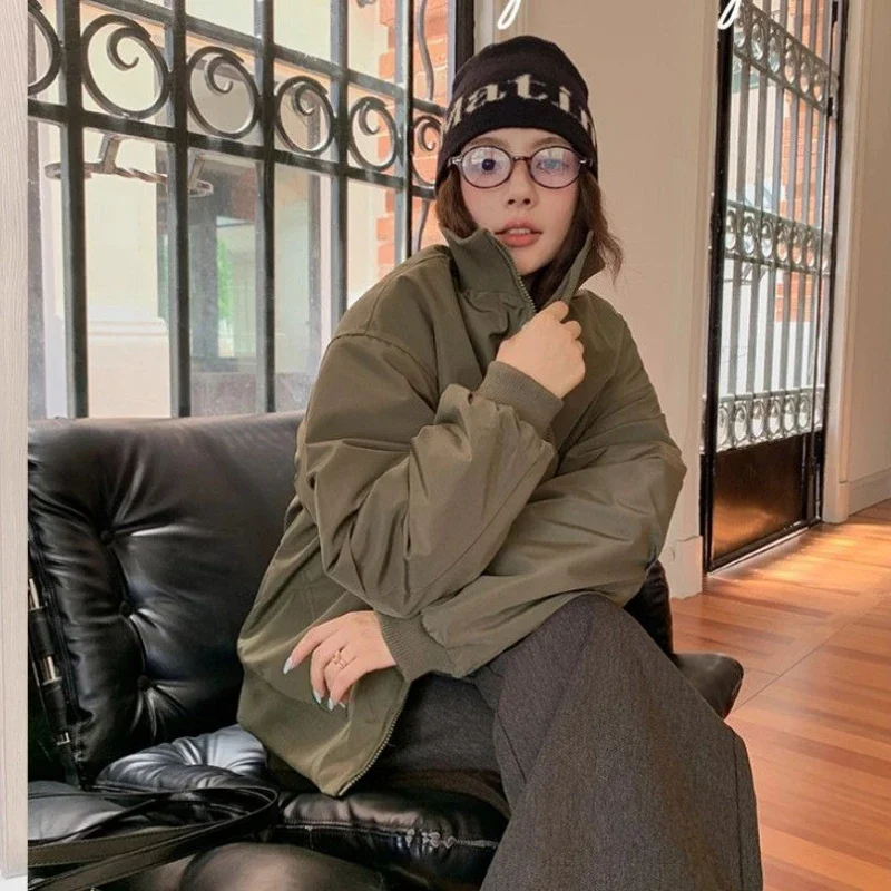 Women's 2026 Fall Winter American Vintage Flight Jacket Thickened Cotton Padded Baseball Varsity Warm Outerwear