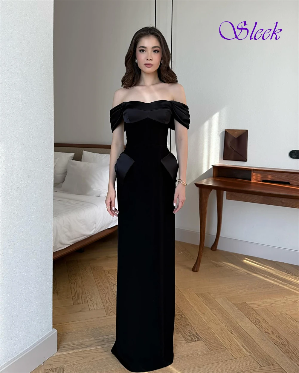 Vestido de noite elegante personalizado com decote em barco e camisa temperamento, vestidos para ocasiões especiais e arco delicado, vestidos de celebridades