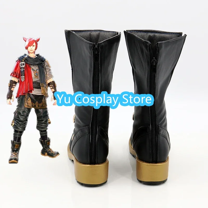 G'raha Tia Cosplay PU Sapatos De Couro, Botas De Carnaval De Halloween, Custom Made Props, Jogo FF14