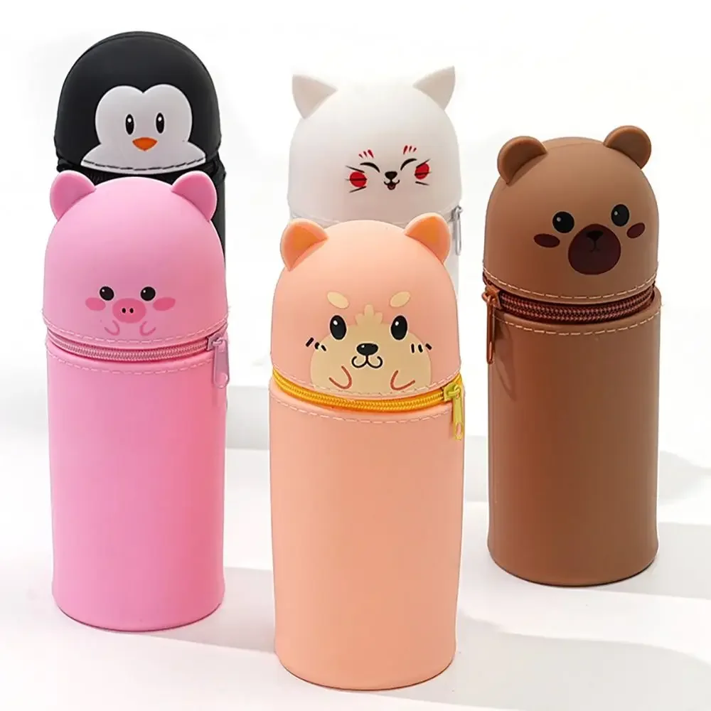 

New Silicone Silicone Pencil Case Cartoon With Zipper Stationery Storage Bag Stationery Desk Organizer Animal Shape Pen Pouch