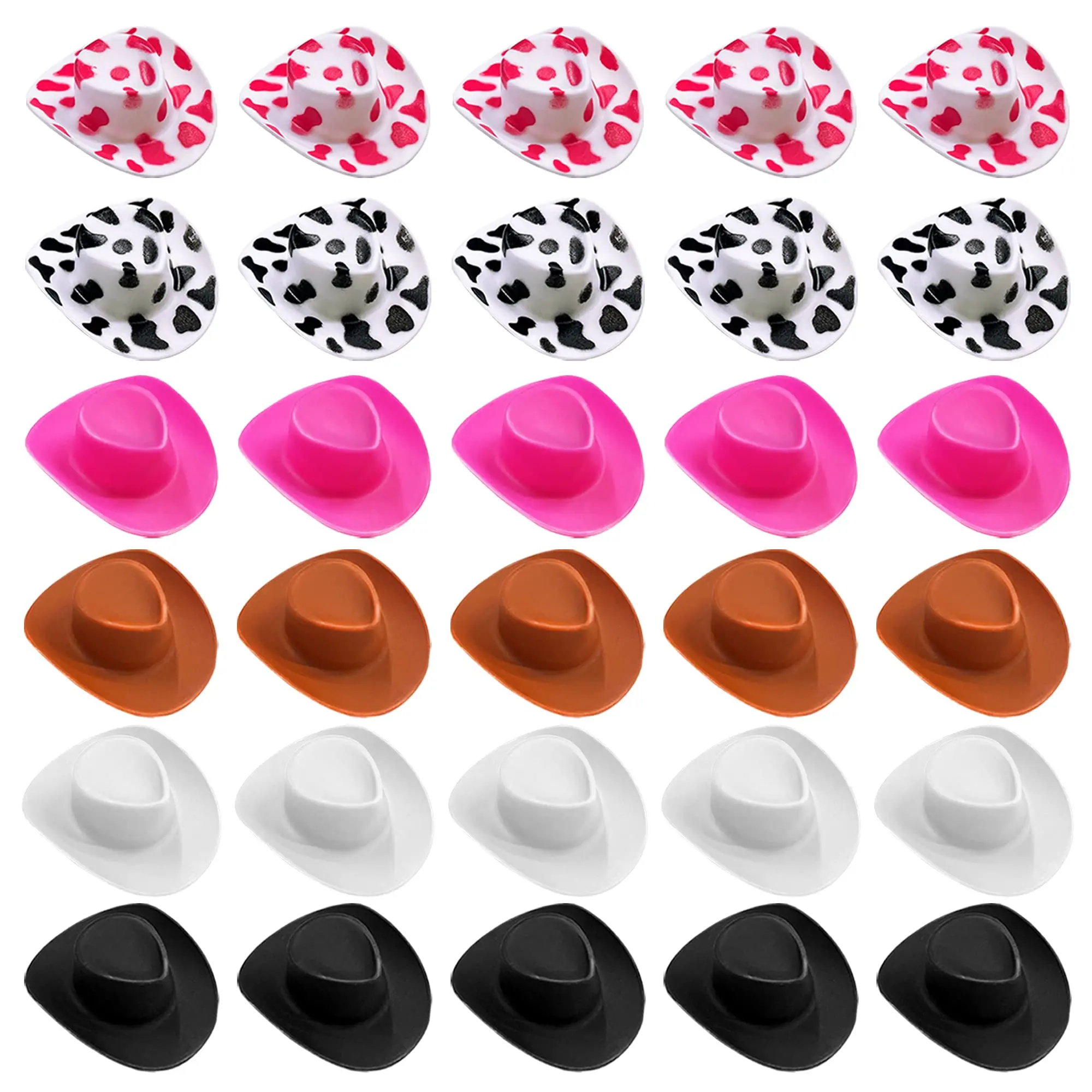 30PCS Plastic Mini Western Cowboy Cowgirl Hats Miniature Doll Hats for Party Decoration