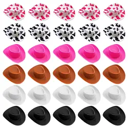 30PCS Plastic Mini Western Cowboy Cowgirl Hats Miniature Doll Hats for Party Decoration