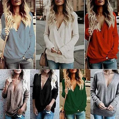 V Neck Blouse Tops Loose Fit Solid Color Women T Shirts Tee Casual Shirts Spring Summer