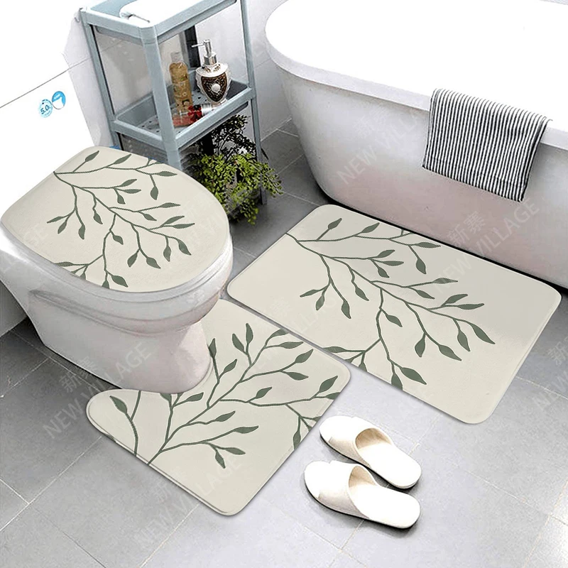 Anti-slip Bath Mat Bathroom Rug Shower Mat Decorative Absorbent Foot Mat Entrance Bathtub toilet rug boho Nordic leaf plant