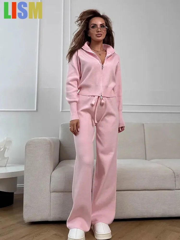 

LISM winter woman outfit tracksuit Kint Pants Set New 2025 Stand Collar Zipper Short Coat Long-sleeve Street Sport Sweater Sets