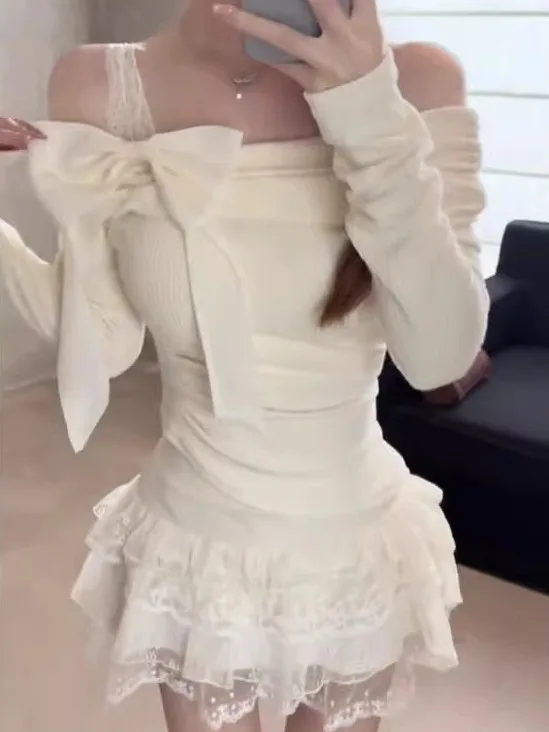 

Вязаная основа Sweet Sle, женская осенне-зимняя внутренняя одежда, облегающий топ с завязками на одно плечо