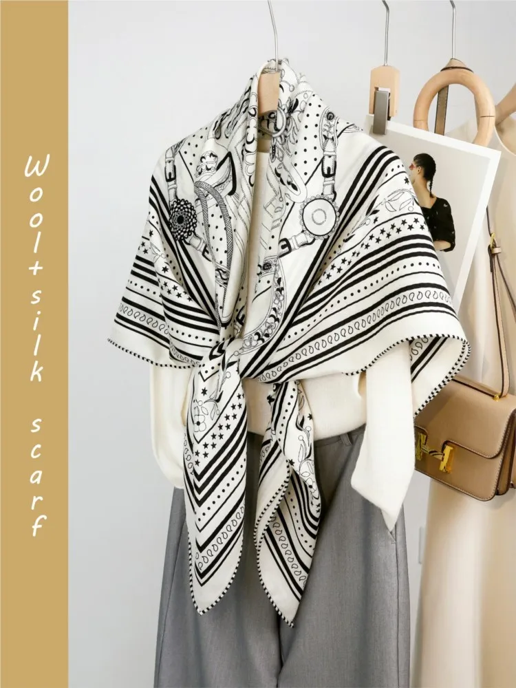 Silk and fur scarves for women summer large square air-conditioned room towels shawls