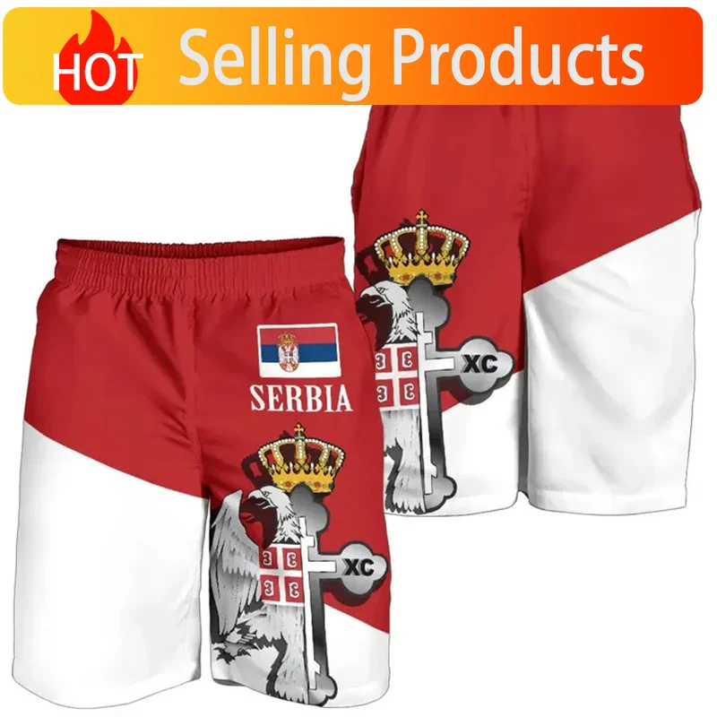 Summer 3d Print Serbia Flag Beach Shorts For Men Quick Dry Surf Board Shorts Popular Sports Swim Trunks Bathing Suits Clothes