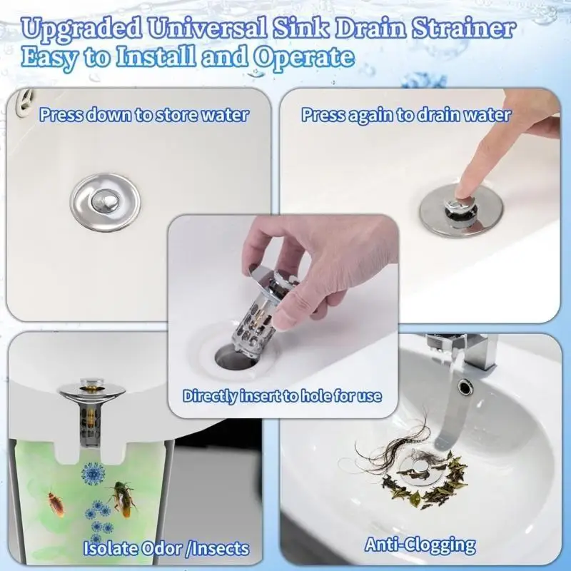 

Kitchen Sink Drain Plug Metal Drain Strainer Bounce Cores Drain Sink Plug Anticlogging Push Type Sink Stoppers