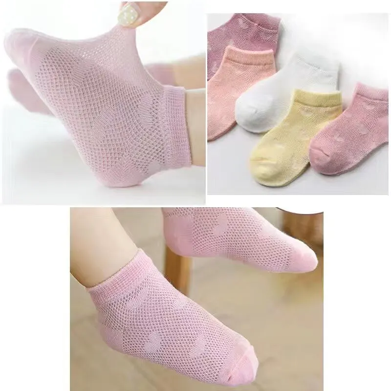 5 Pairs Sets 1 to 3 Years Old Soft Cotton Baby Short Tube Mesh Socks Summer Accessories for Baby Girl Boy Clothing Colorful Gift