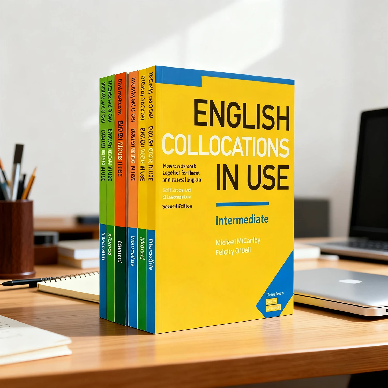 Libro de 3 libros con impresión en color en inglés, vocabulario en uso, colocaciones, idiomas, vérbios frasesales, inglés avanzado o intermedio