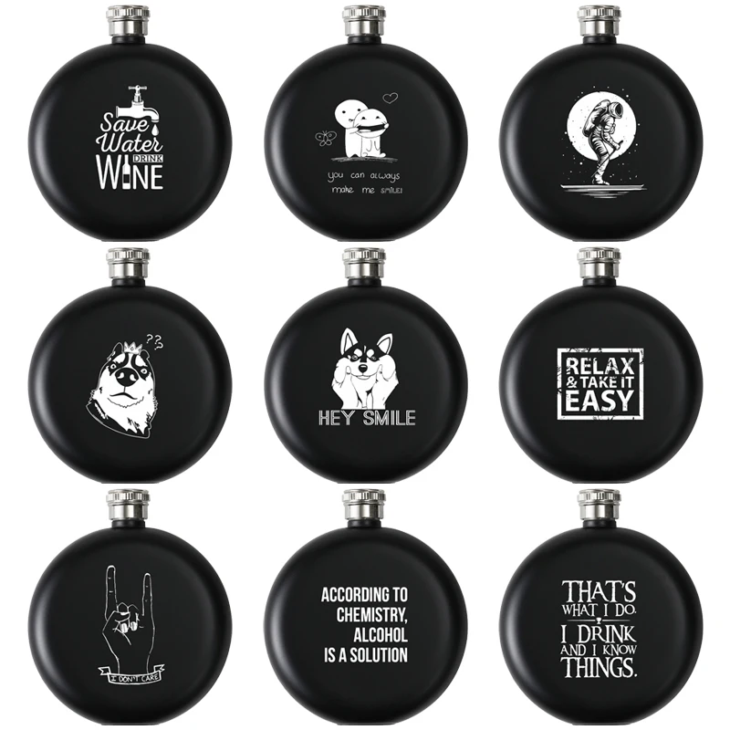 

5 OZ Matte Black Portable Round Mini Hip Flask Custom LOGO Stainless Steel Metal Vodka Whiskey Wine Bottle Alcohol Flagon Funnel