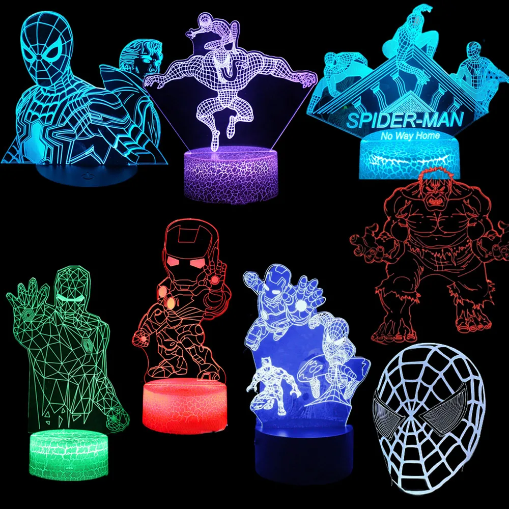 Anime The Avengers Infinity War 3D LED Nightlights Spiderman Ironman Hulk Thor Lamp Colorful Changing Night Lights Table Lampara