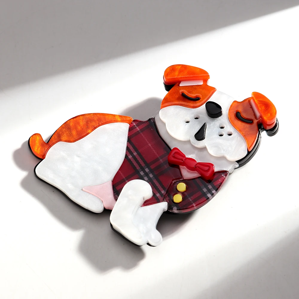 Mode Neue Acryl Schöne Tiere Hund Mit Fliege Große Broschen Niedlichen Cartoon Pet Abzeichen Pins für Frauen Unisex Schmuck 2026 Geschenke – Detail 3