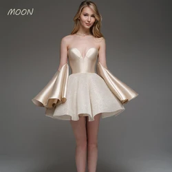 Moon Sweetheart strapless sleeveless skirt Pleated satin cocktail prom dress for Girl graduation party formal evening dress