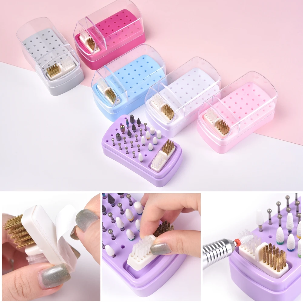 30 Holes Nail Drill Bits Storage Box with Cleanning Brush Manicure Salon Grinding Head Holder Display Nail Art Accessory