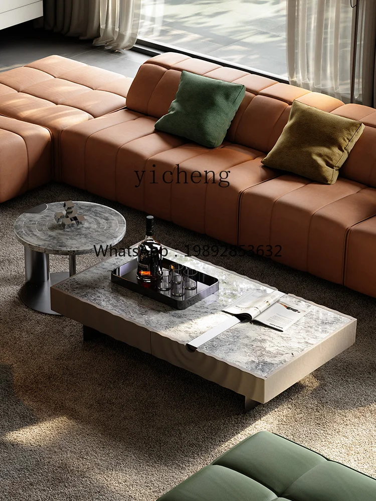 a4 Natural Marble Tea Table High-End Whole House with New Ripple Series Light Luxury Modern Tea Table