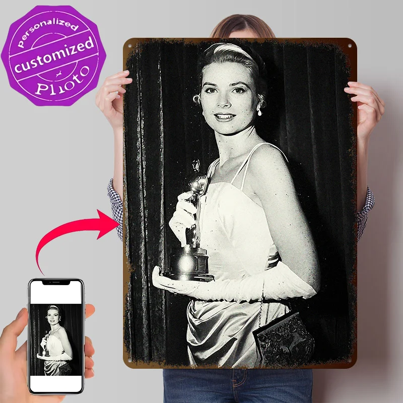 Grace Kelly With Oscar Award Metal Poster Perfect Gift for Fans Lovers Personalized Wall Art Metal Sign for Home Decor Items
