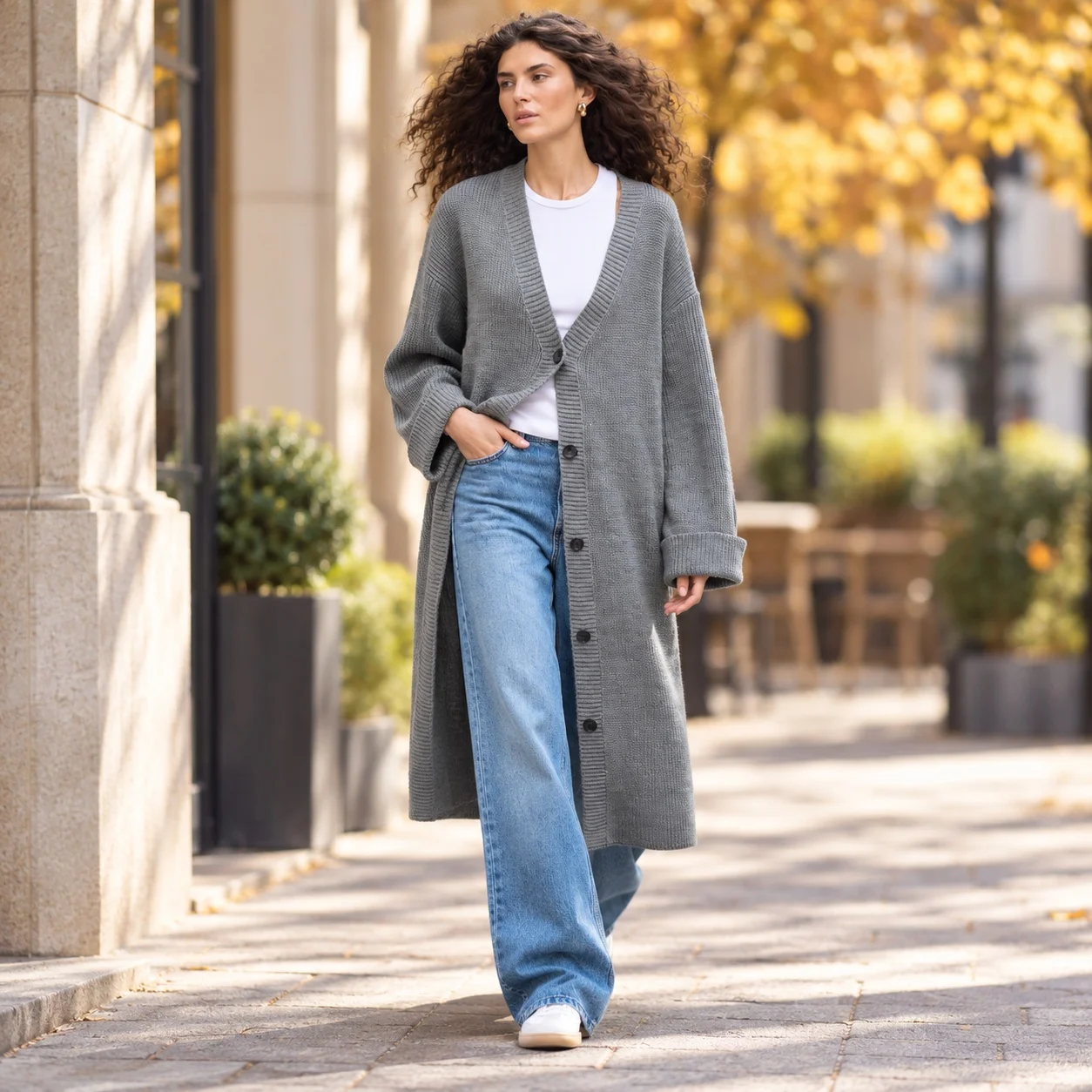 Loose Fit Long Cardigan Coat with Edgy Street Style Open Front Single Breasted Autumn Regular Sleeve Cardigan Women Long