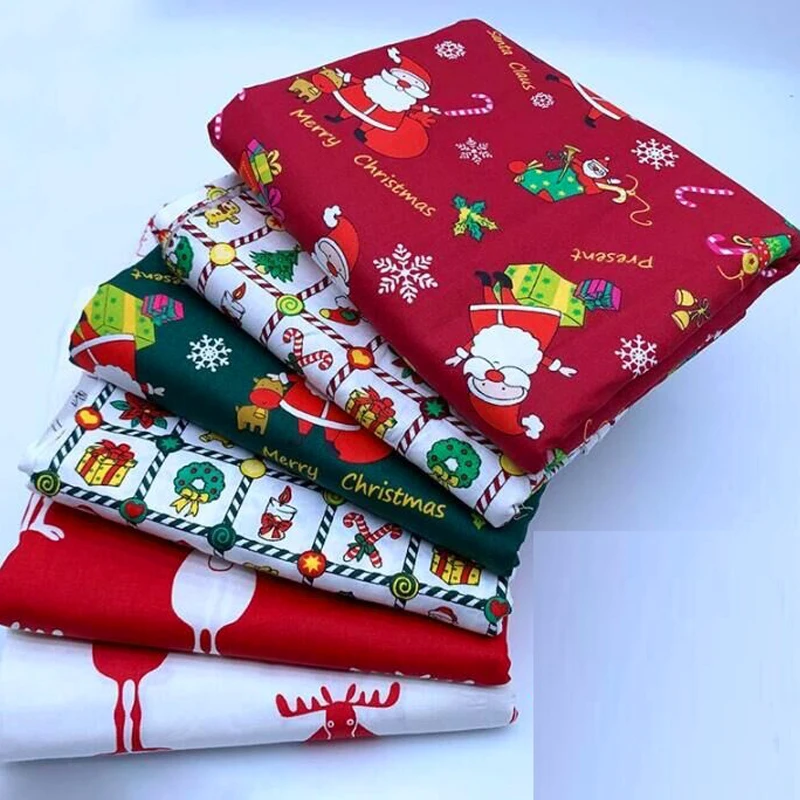 8Pcs 25cm Christmas Series Cotton Fabric Santa Claus Elk Xmas Tree Printed Patchwork Cloth Handmade Sewing Quilting Materials