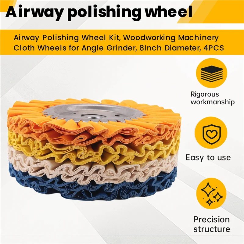 ABXF-Airway Polishing Wheel Kit, Woodworking Machinery Cloth Wheels For Angle Grinder, 8Inch Diameter, 4PCS