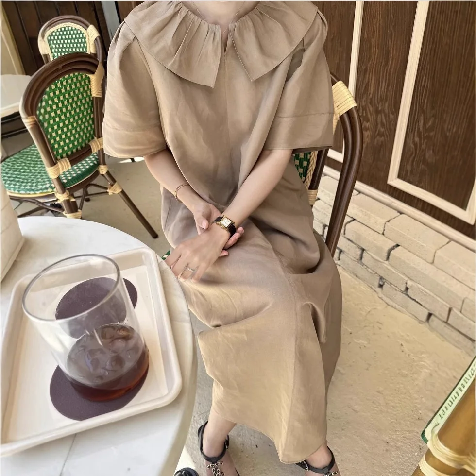 

Womens Dress 2026 Spring Summer New Korean Version Sweet and Gentle Temperament Ruffled Patchwork Doll Neck Dress