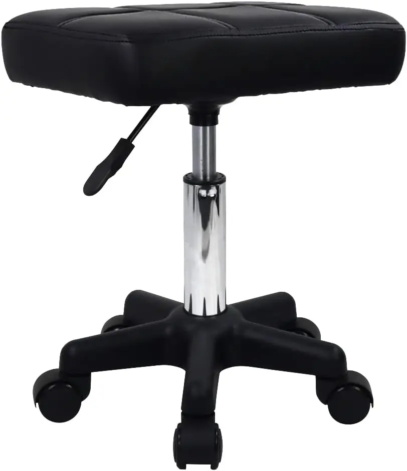 Rectangle Rolling Stool With Wheels Height Adjustable Swivel Stool Chair For Spa Salon Massage Black